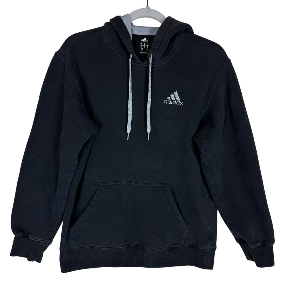 Adidas Hoodie Mens Small‎ Black Fleece Lined Cotton Drawstring Kangaroo Pockets